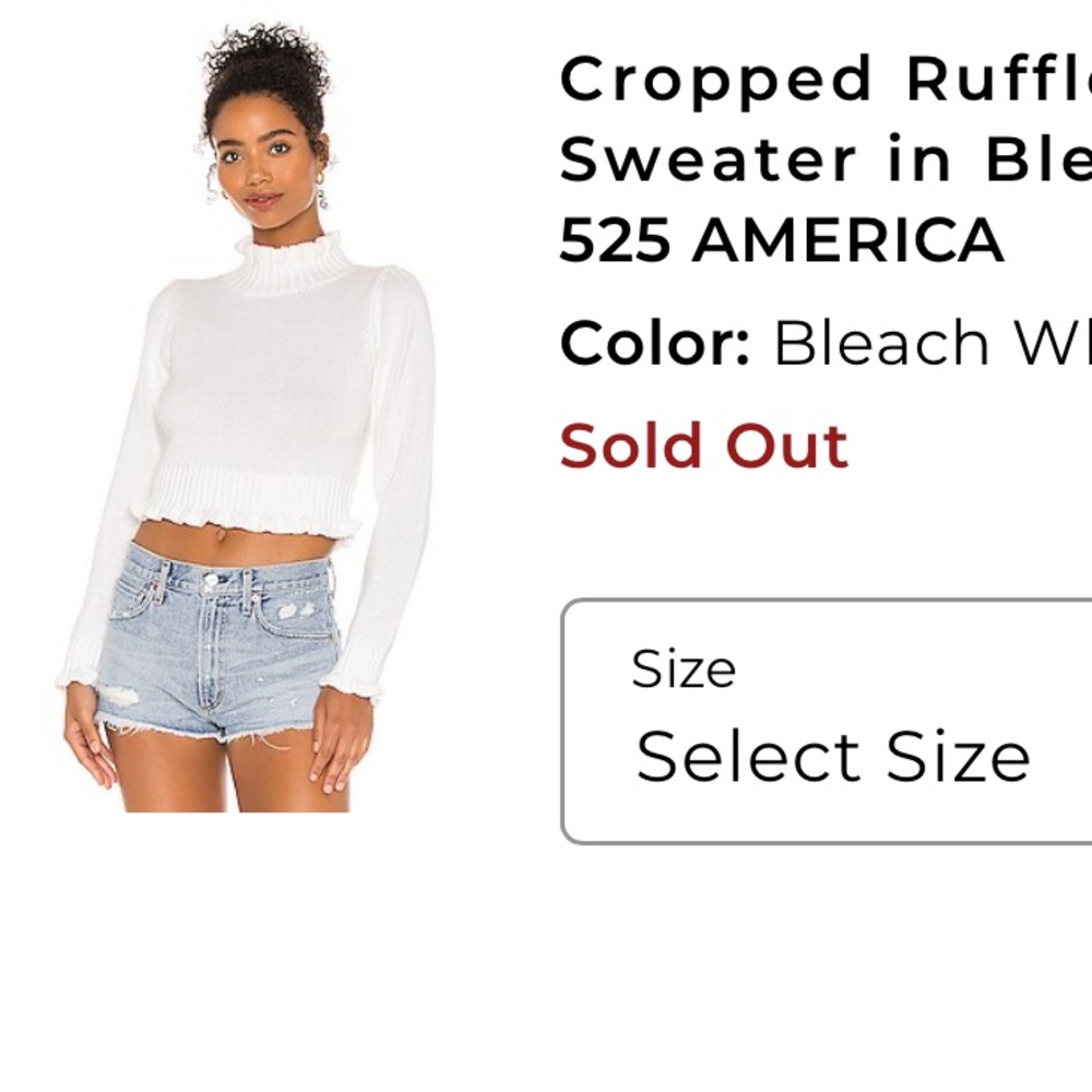 Cropped Ruffle Mock Neck Sweater in Bleach White
525 AMERICA